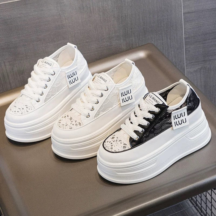 Women's Chunky Platform Sneakers with Breathable Mesh Upper and Stylish Lacing Mune Fashion