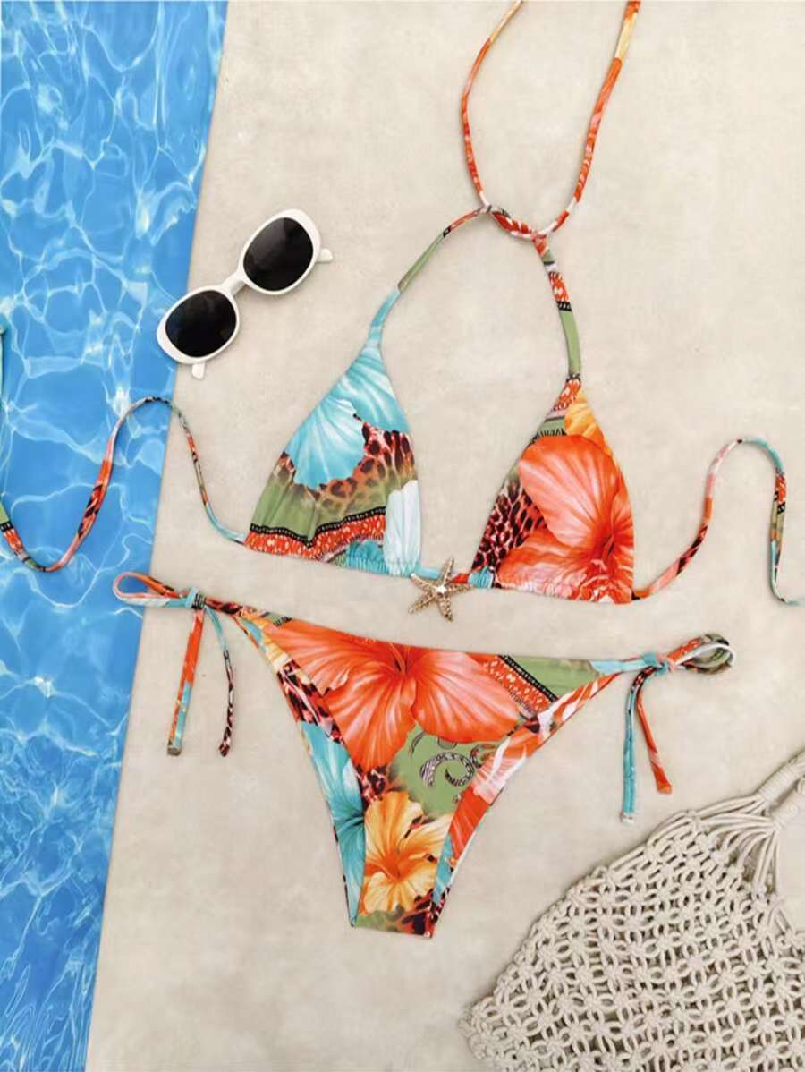 Women's triangle bikini with floral design and adjustable straps Mune Fashion