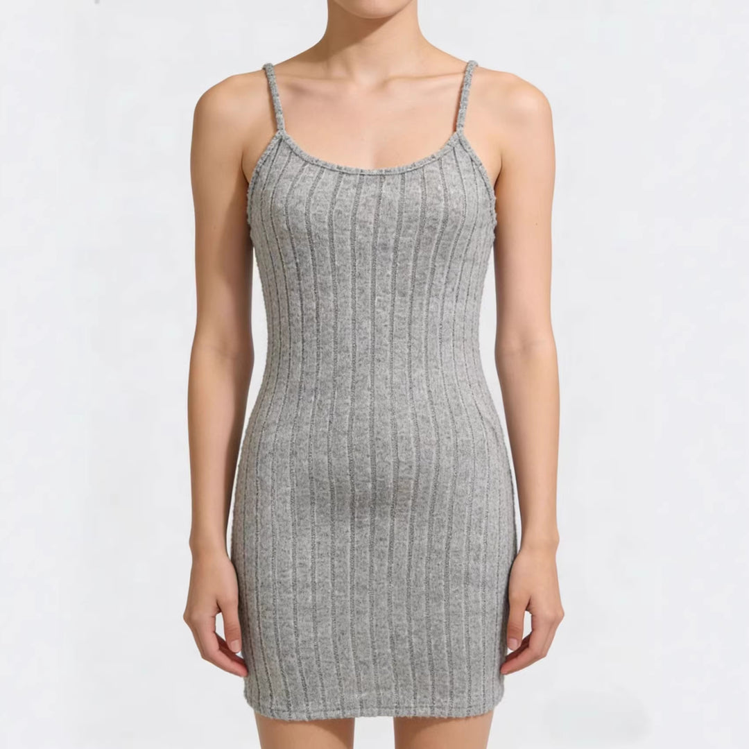 Women's Ribbed Knit Dress with Matching Short Cardigan Drune