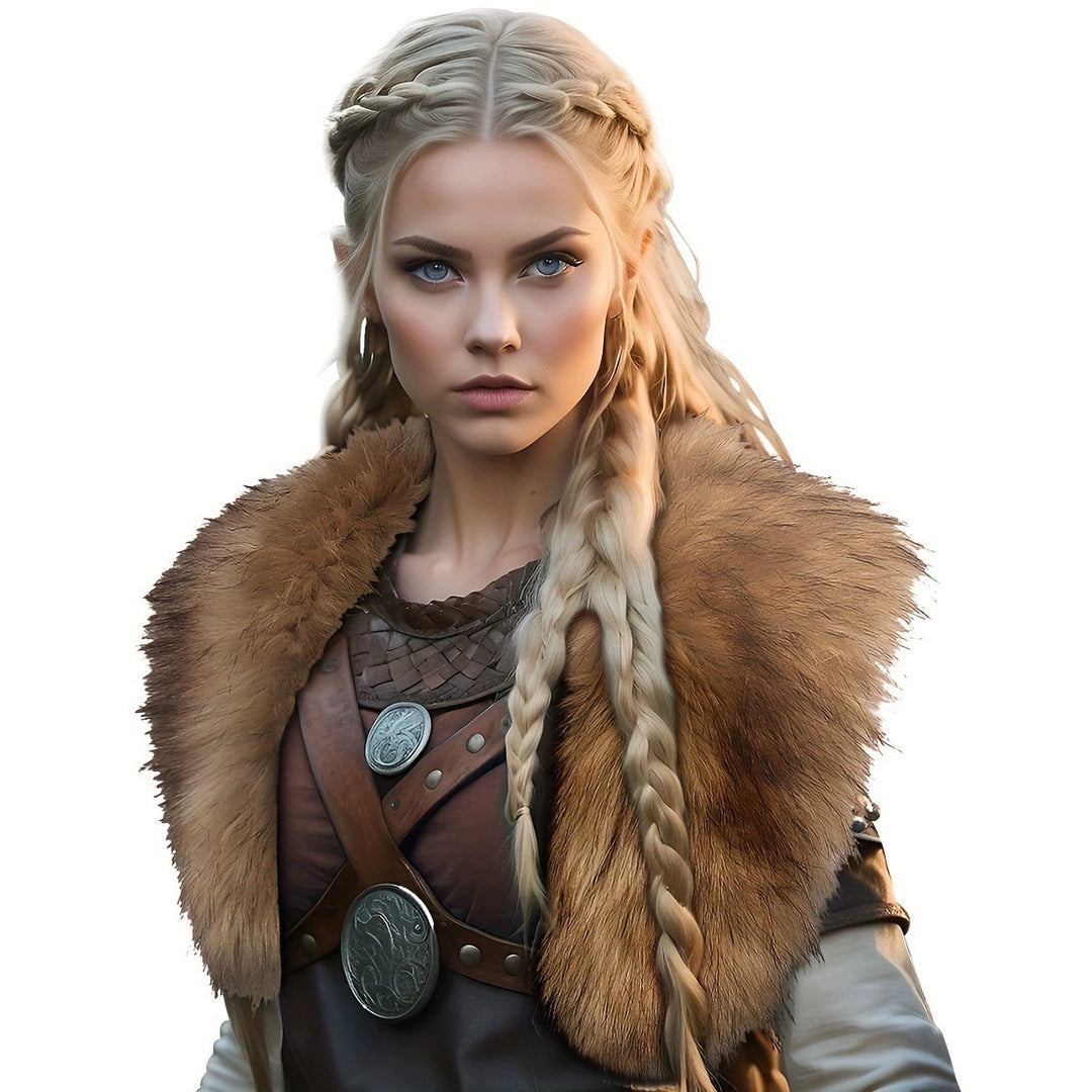 Women's shoulder collar made of faux fur with leather straps and metal fittings Mune Fashion