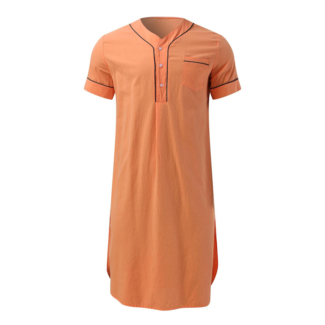 Men's knee-length nightshirt with short sleeves, concealed button placket and breast pocket Mune Fashion