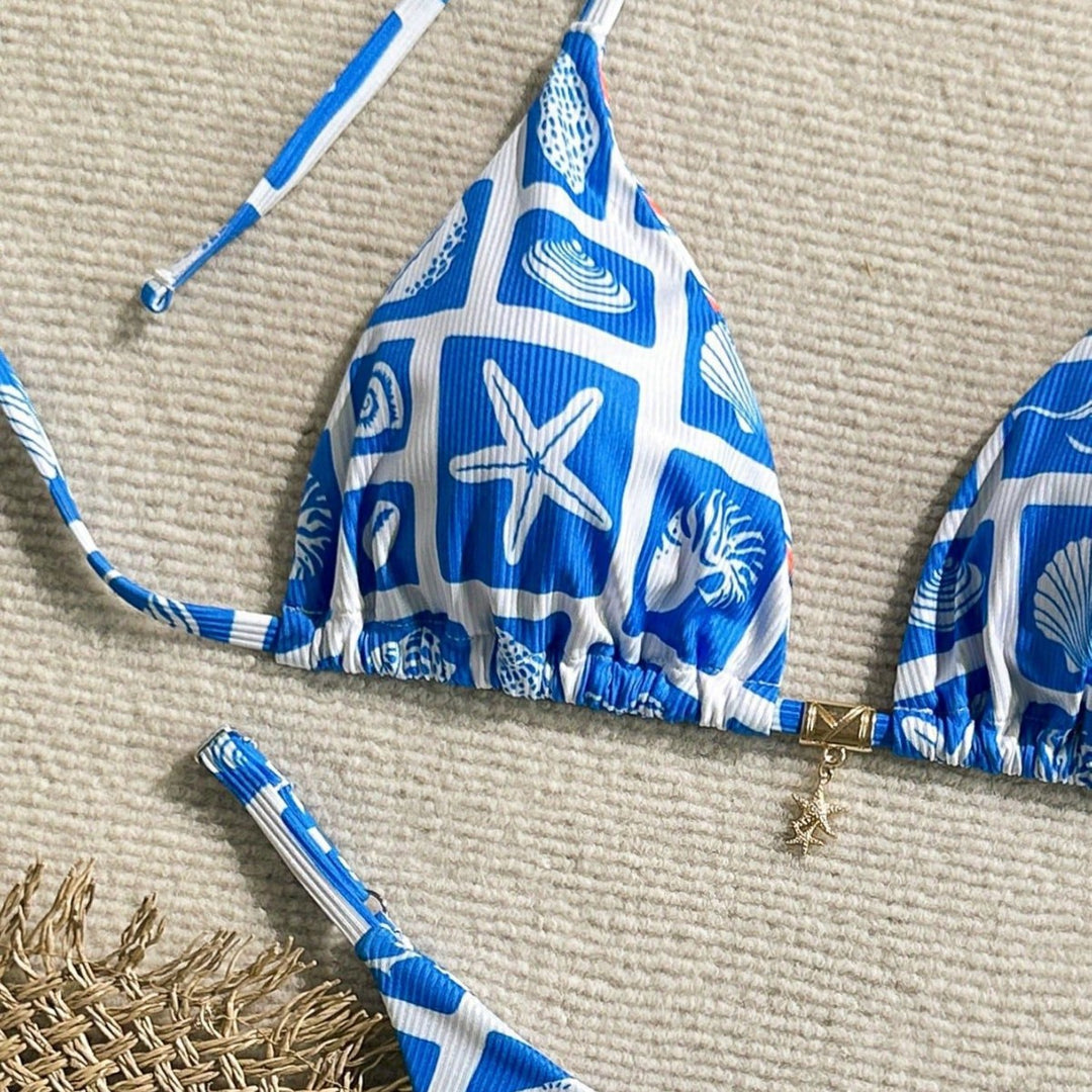 Women Triangle Bikini with Maritime Pattern Mune Fashion