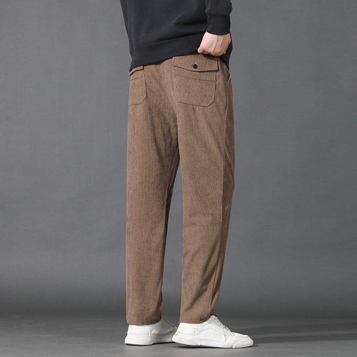 Men Straight-Leg Ribbed Structure Lounge Pants with Elastic Waistband and Flap Pocket Mune Fashion