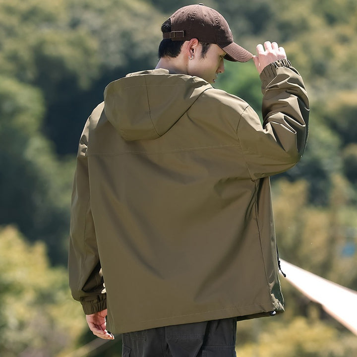 Men's Lightweight Windproof Utility Transition Jacket with Hood, Multifunctional Zippers & Adjustable Hem Mune Fashion