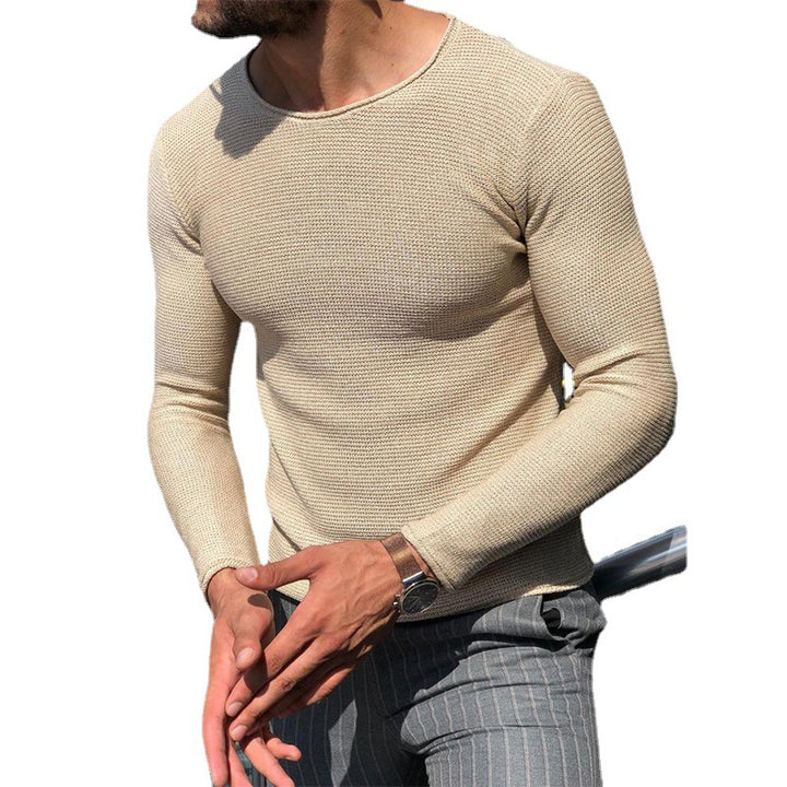 Men's Slim Fit Structured Knit Long Sleeve Sweater with Round Neck Mune Fashion