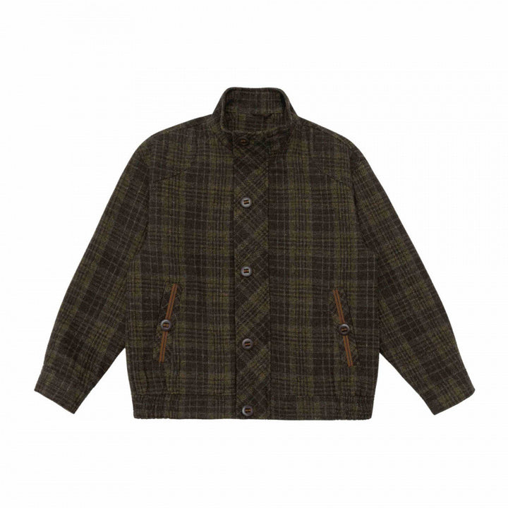 Men's Boxy Blouson made of wool blend with stand-up collar, concealed button placket and leather applications Mune Fashion
