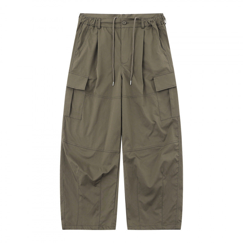 Men's loose-fitting cargo pants with high waistband, drawstring, and patch flap pockets Mune Fashion