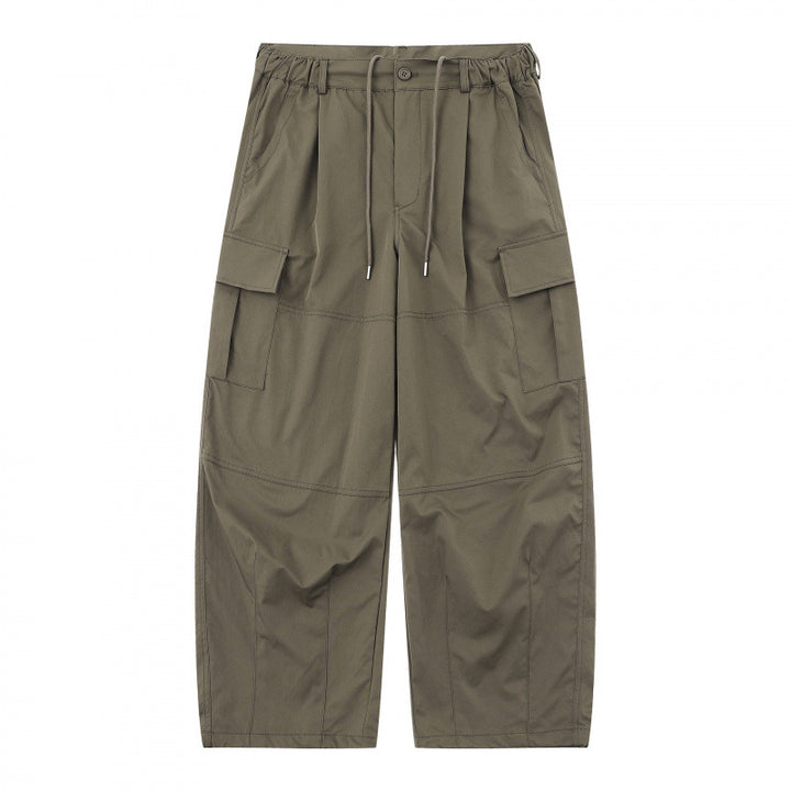 Men's loose-fitting cargo pants with high waistband, drawstring, and patch flap pockets Mune Fashion