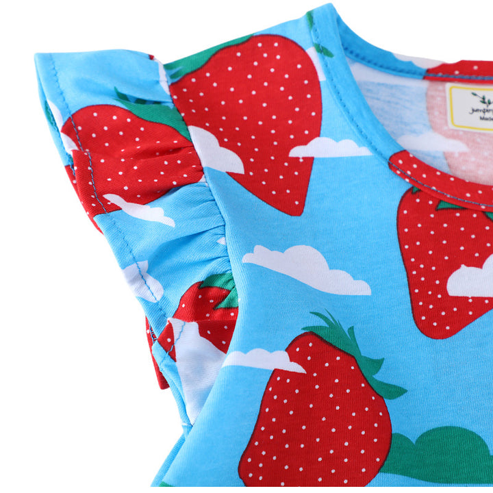 Girls cotton dress with cheerful strawberry pattern Mune Fashion
