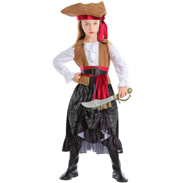 Girl Pirate Costume with Authentic Accessories and Swinging Skirt Mune Fashion