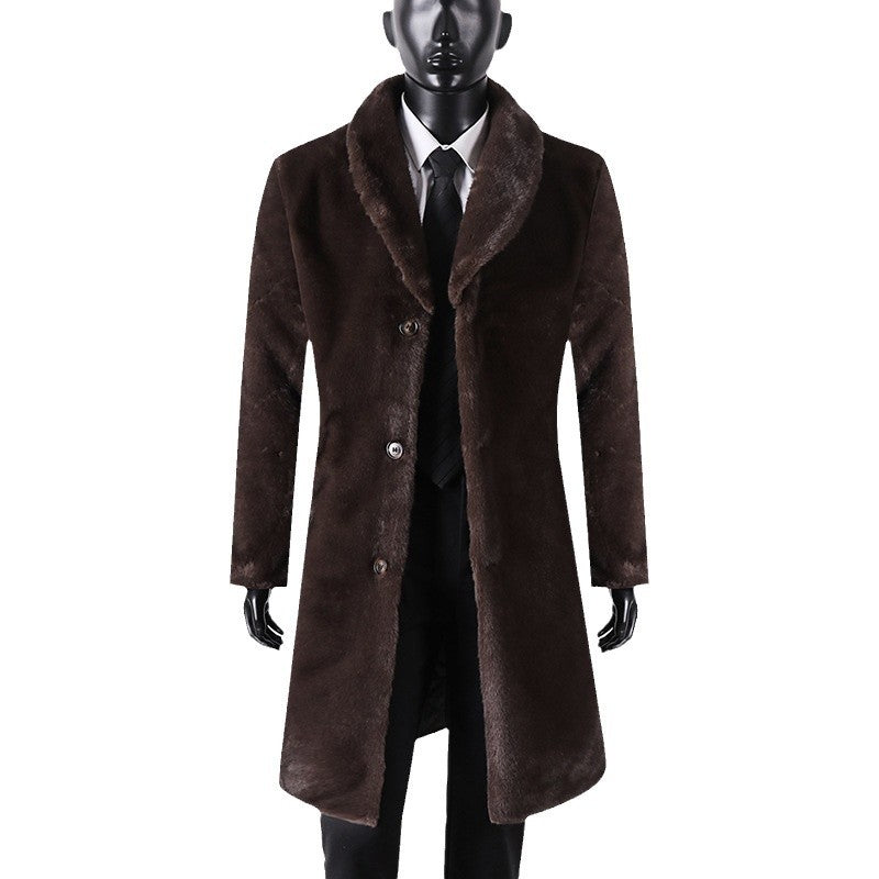 Men's faux fur coat with shawl collar, quilted lining and classic button placket Mune Fashion
