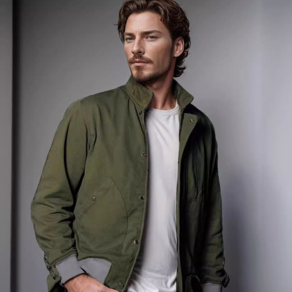 Men's Short Jacket with Stand-Up Collar, Concealed Press Stud Placket and Ribbed Cuffs Mune Fashion