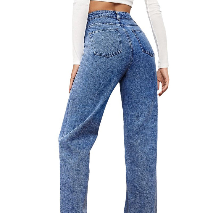 Women's high-waisted wide denim jeans with straight leg and elastic waistband Mune Fashion