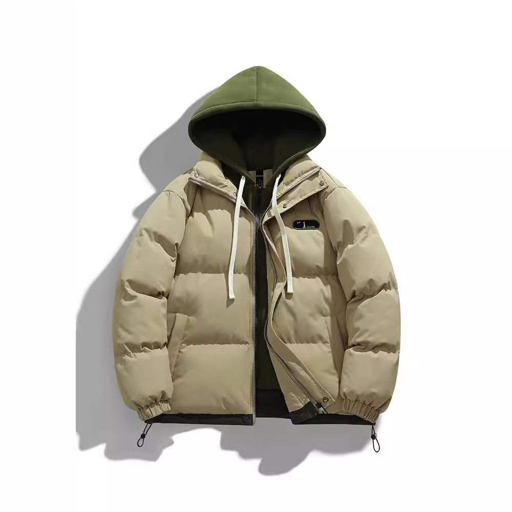 Men's Two-Layer Quilted Jacket with Removable Fleece Hood and Thermal Insulation Mune Fashion
