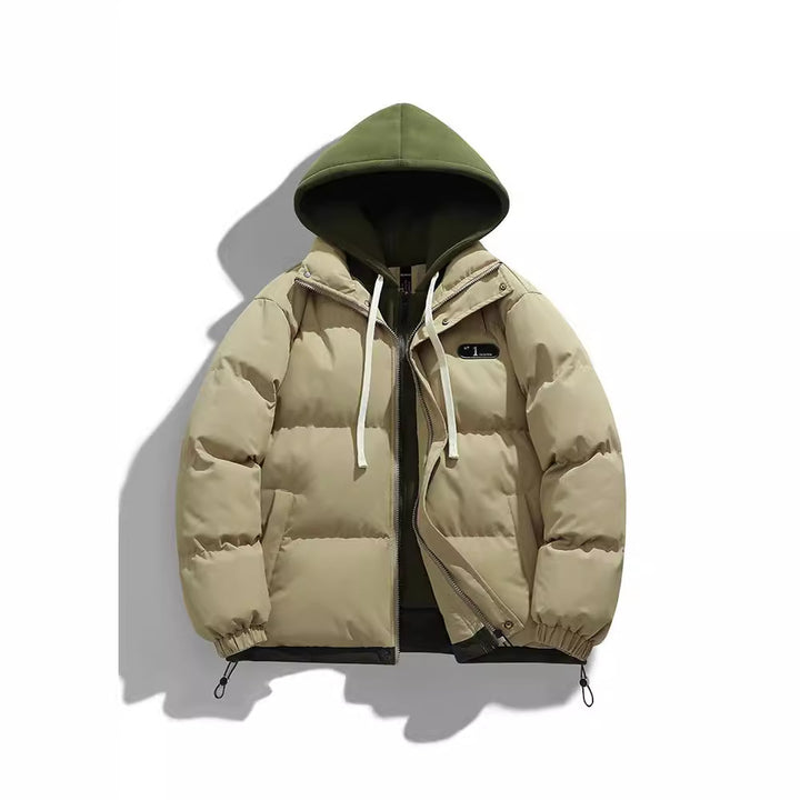 Men's Two-Layer Quilted Jacket with Removable Fleece Hood and Thermal Insulation Mune Fashion