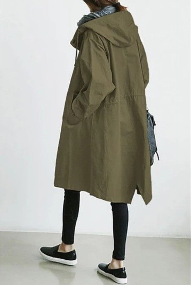 Women's lightweight oversized raincoat with hood and concealed button placket Mune Fashion