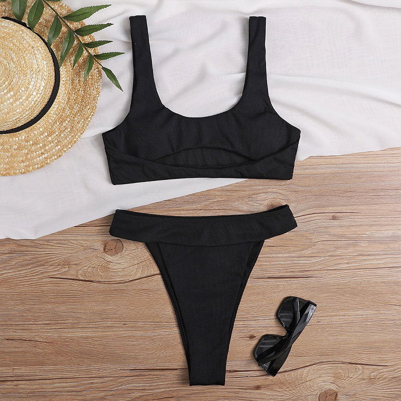 Women Bikini Set with Deep Round Neckline and Wide Straps Mune Fashion
