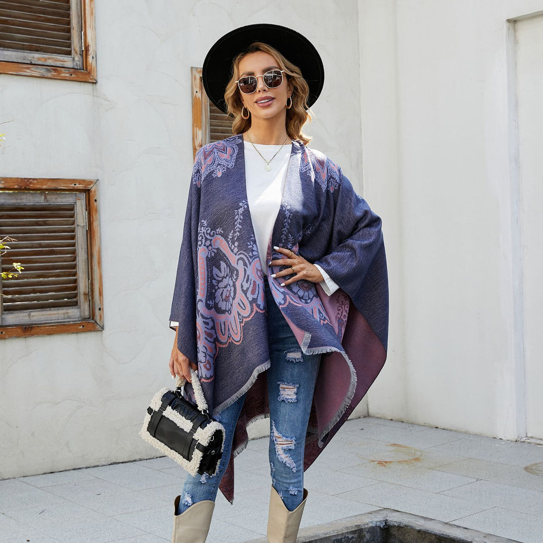 Women's Light Jacquard Throw with Cashmere-like Handle and Fringe Hem Mune Fashion