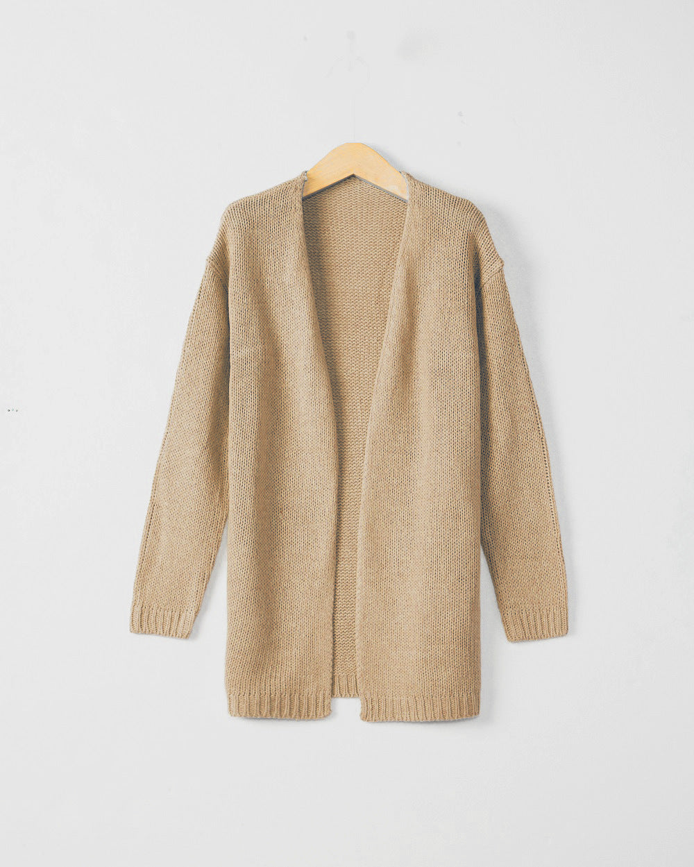 Women Longline Knit Cardigan without Closure with Open Front and Fine Rib Edge Mune Fashion