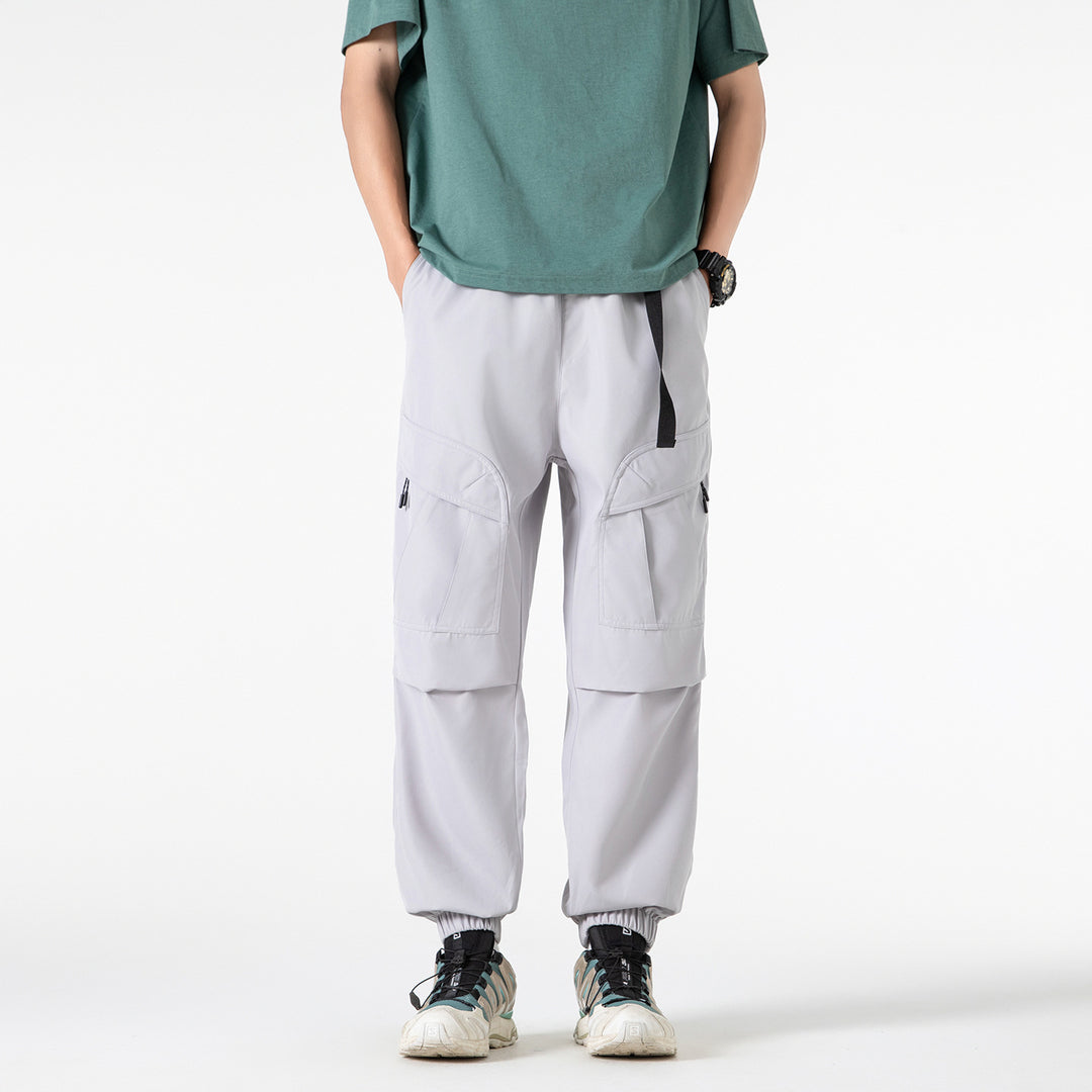 Men's Loose Technical Cargo Jogger Pants with Elastic Drawstring Waistband and Multiple Pockets Drune