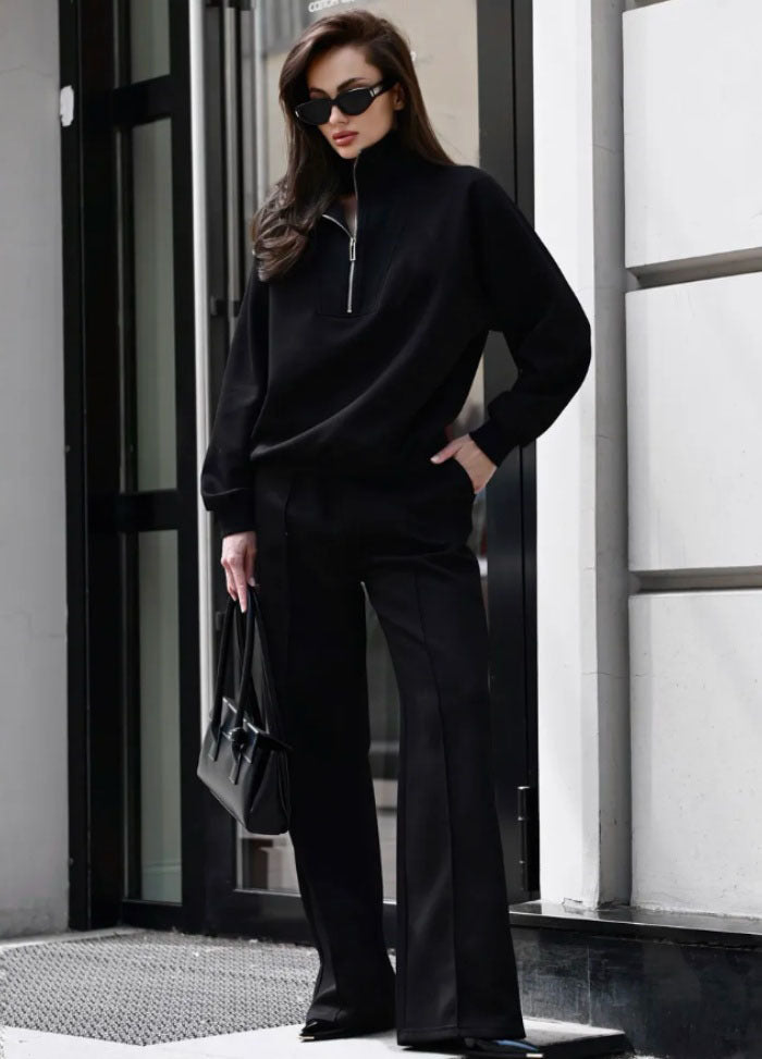 Women Oversized Half-Zip Sweatshirt with Wide-Cut High-Cut Palazzo Pants Mune Fashion