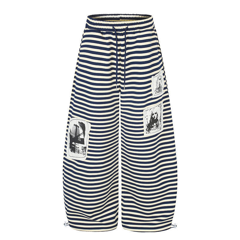 Women's Wide Palazzo Lounge Pants with High Comfort Waistband, Drawstring and Photo Patch Details Mune Fashion