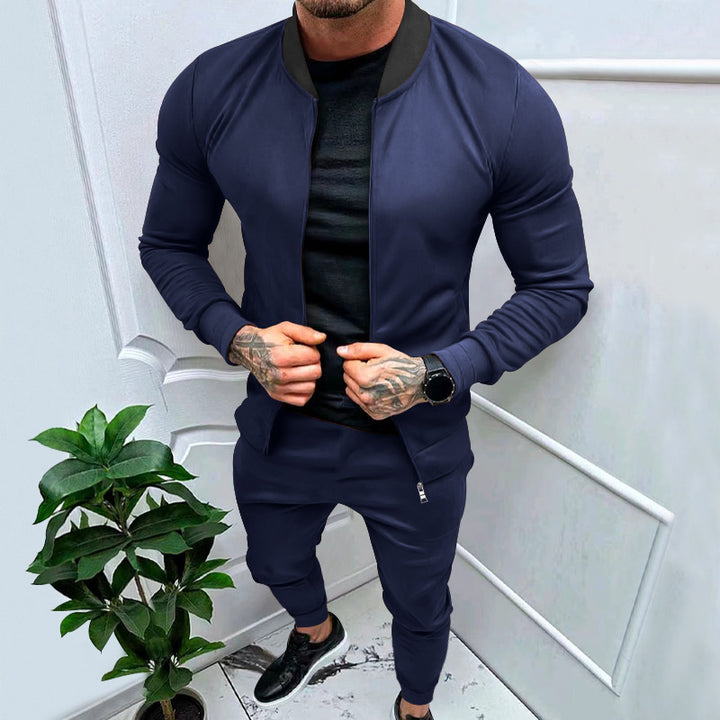 Men's sporty leisure training suit with tailored bomber jacket and tapered jogging pants made of elastic cotton blend Mune Fashion