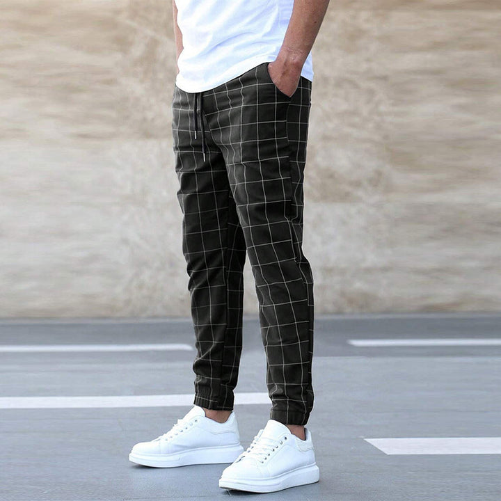 Men's Checked Jogging Pants with Drawstring, Slim Fit and Elastic Cuffs Mune Fashion