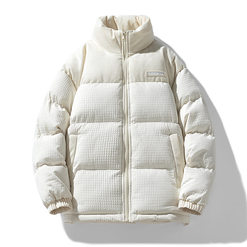 Men's Padded Corduroy-Look Quilted Jacket with High Standing Collar and Thermal Lining Mune Fashion