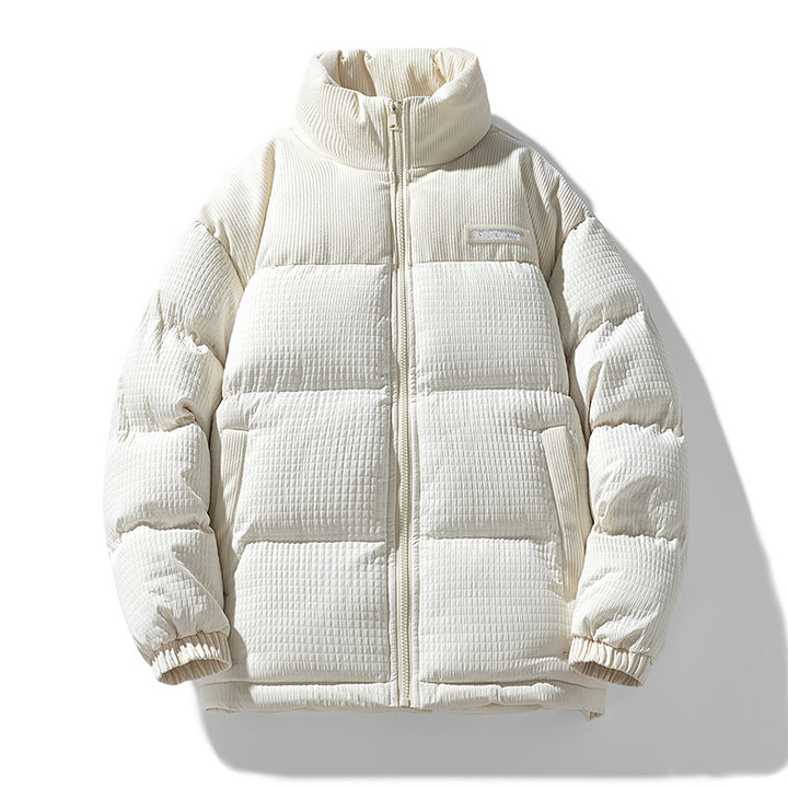 Men's Padded Corduroy-Look Quilted Jacket with High Standing Collar and Thermal Lining Mune Fashion
