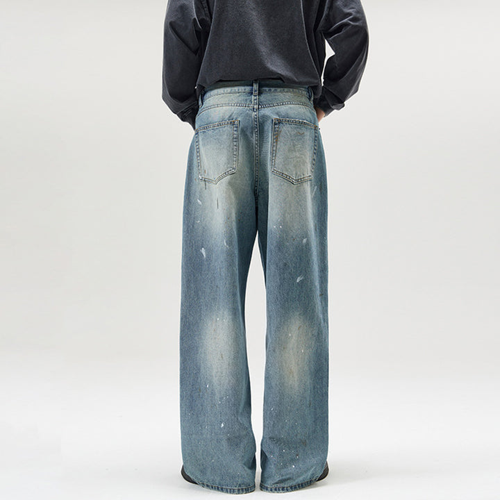 Men's Loose Vintage Denim Jeans in Painter Look with Low Crotch and Straight Hem Mune Fashion