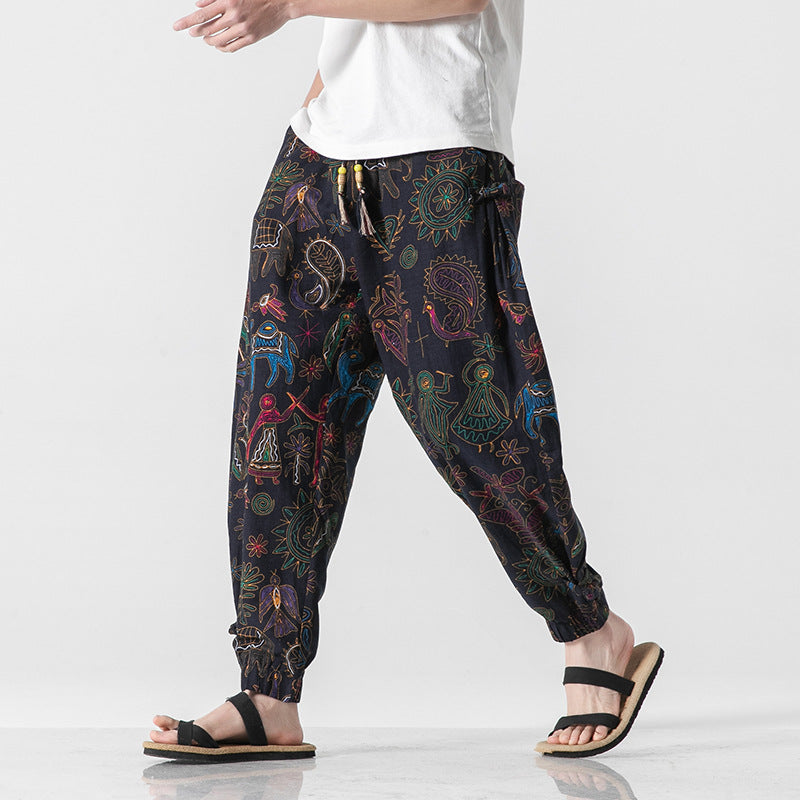 Unisex casual Boho harem pants with elephant pattern, elastic waistband and cuffs Mune Fashion