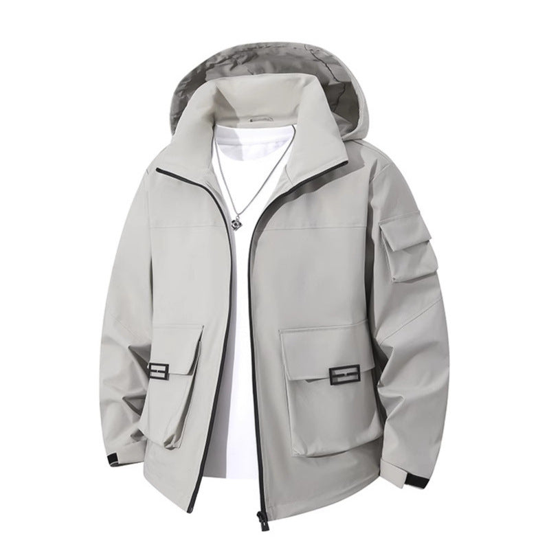 Men's Technical Utility Hooded Jacket with Multiple Flap Pockets and Wind-Resistant Softshell Mune Fashion