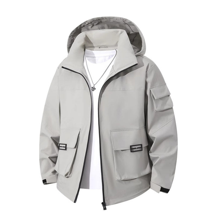 Men's Technical Utility Hooded Jacket with Multiple Flap Pockets and Wind-Resistant Softshell Mune Fashion