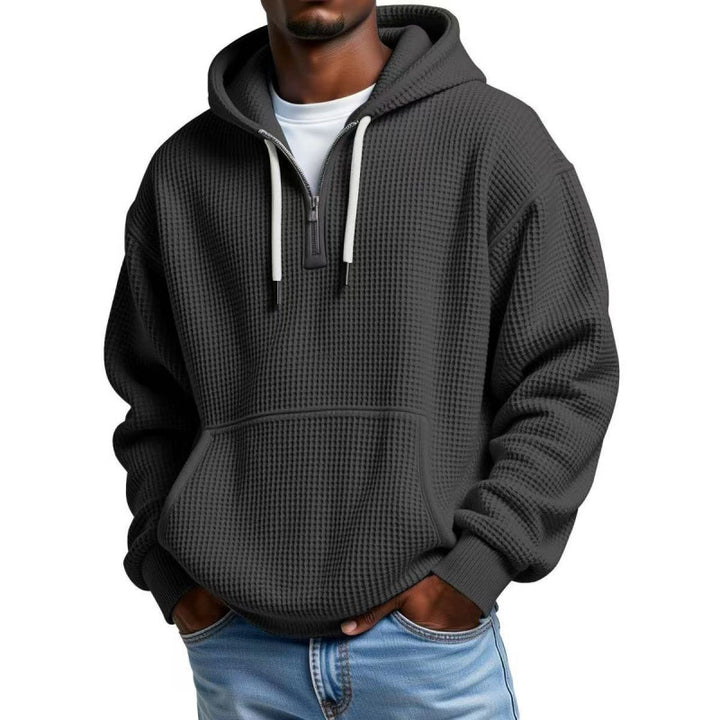 Men's waffle texture hoodie with half zipper and kangaroo pocket Mune Fashion