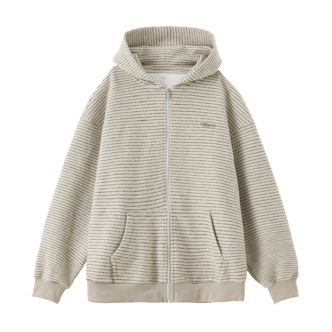 Unisex Oversize Hooded Jacket with Full Zip, Fine Striped Structure and Kangaroo Pocket Mune Fashion