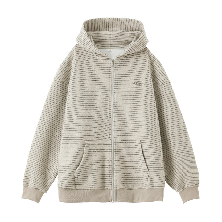 Unisex Oversize Hooded Jacket with Full Zip, Fine Striped Structure and Kangaroo Pocket Mune Fashion