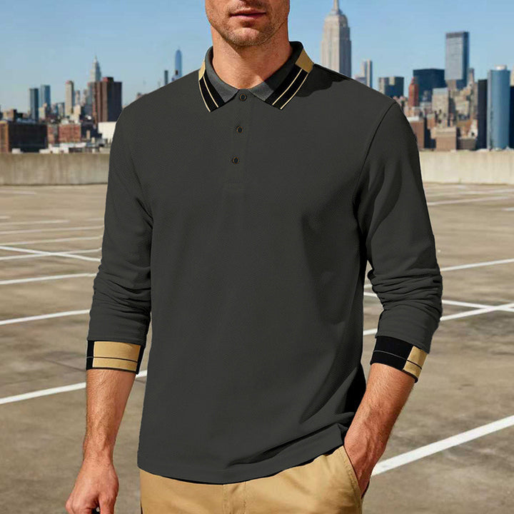 Men's long-sleeve polo shirt with contrast collar and ribbed cuffs Mune Fashion