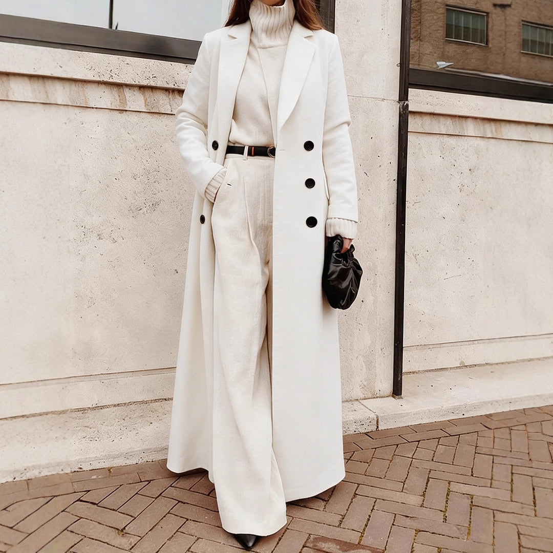 Women's long double-breasted wool coat with lapel collar and tailored silhouette Drune