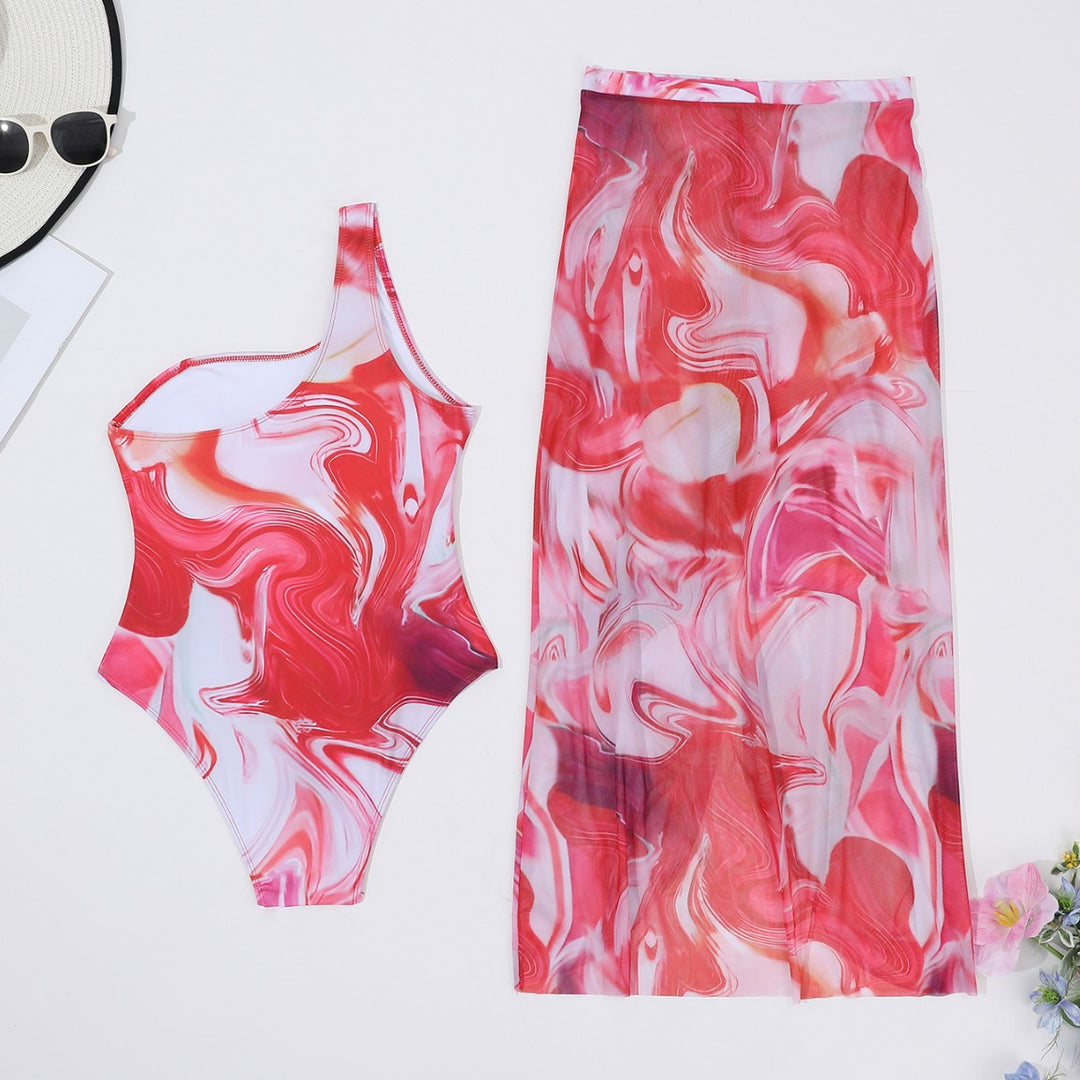 Ladies Elegant Asymmetrical Swimsuit with Matching Pareo Mune Fashion