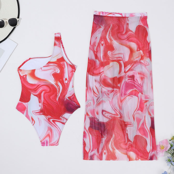 Ladies Elegant Asymmetrical Swimsuit with Matching Pareo Mune Fashion