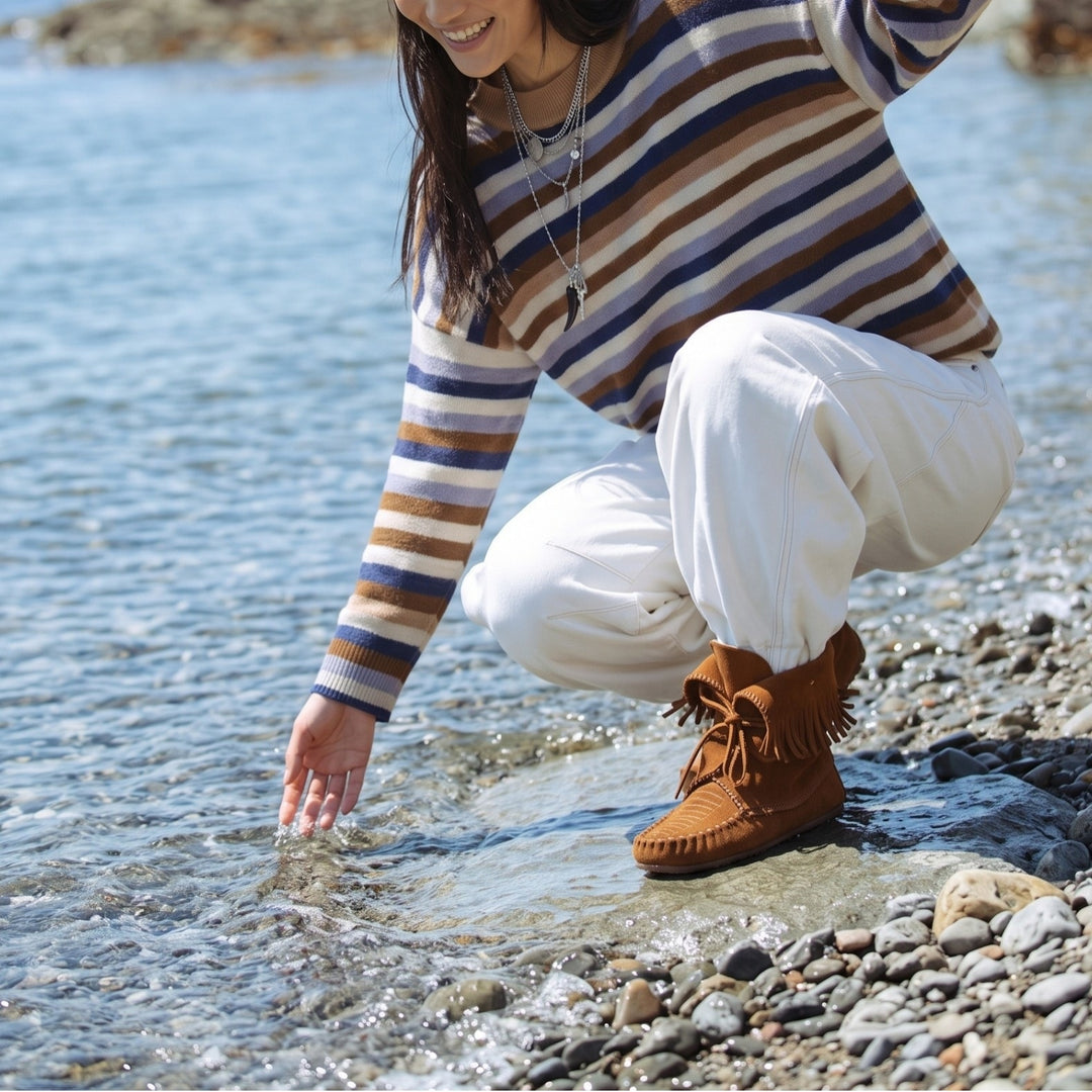 Women Striped Knitted Sweater with Polo Collar & Button Placket Mune Fashion