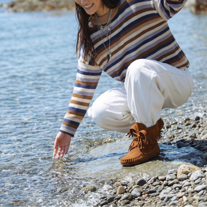 Women Striped Knitted Sweater with Polo Collar & Button Placket Mune Fashion