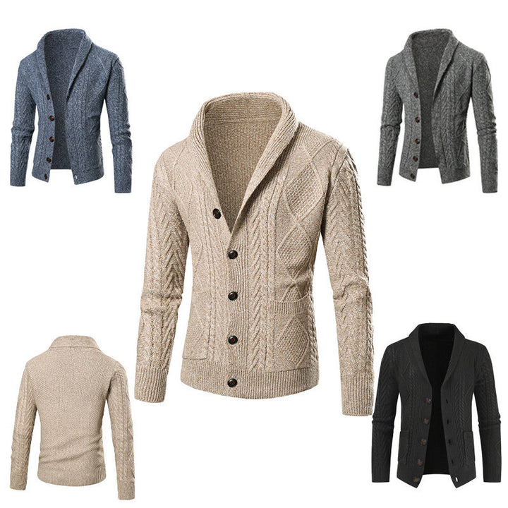 Men's chunky knit cardigan with shawl collar and cable pattern Mune Fashion