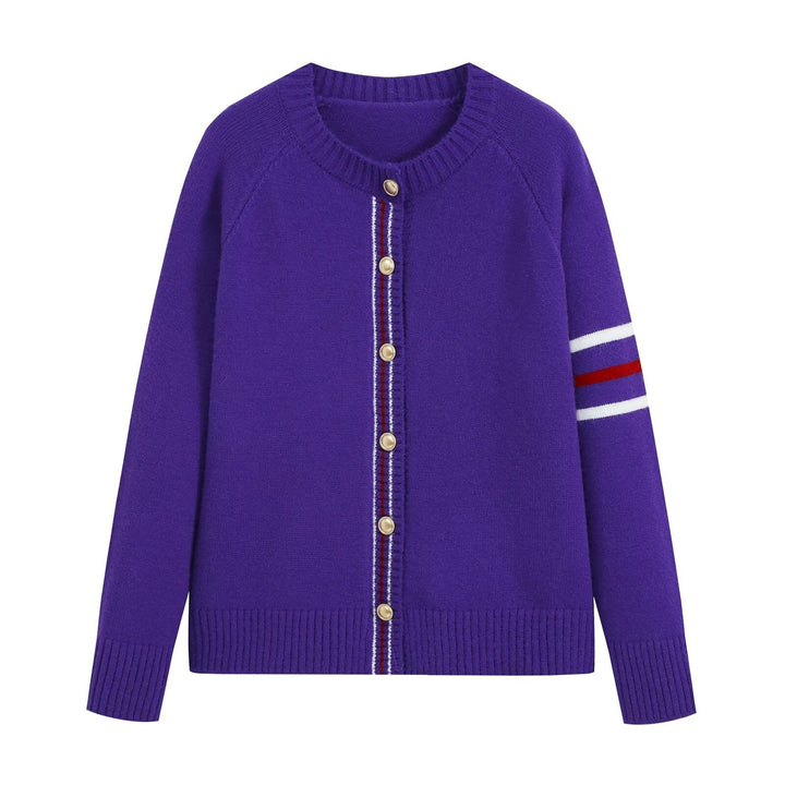 Women's fine knit cardigan with contrast stripes and golden decorative buttons Drune