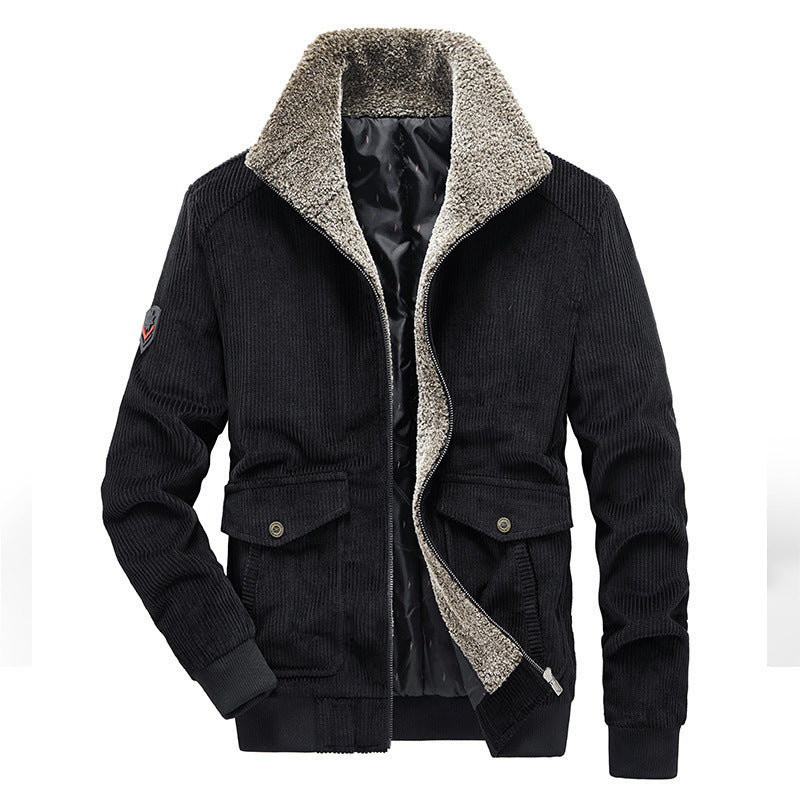 Men's cord field jacket with Sherpa inner lining, stand-up collar and patch pockets Mune Fashion