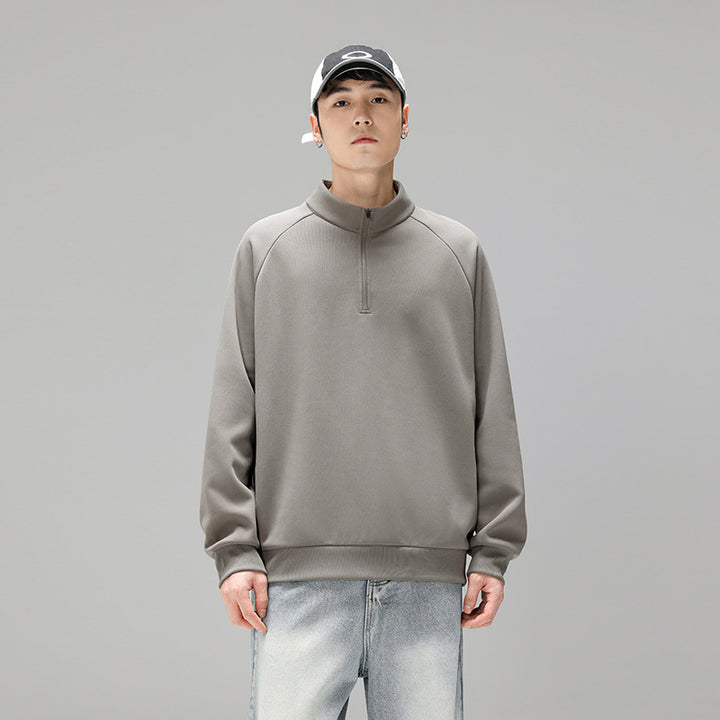 Herren Halbzip‑Sweatshirt mit Stehkragen und kontrastseitigen Einsätzen Mune Fashion