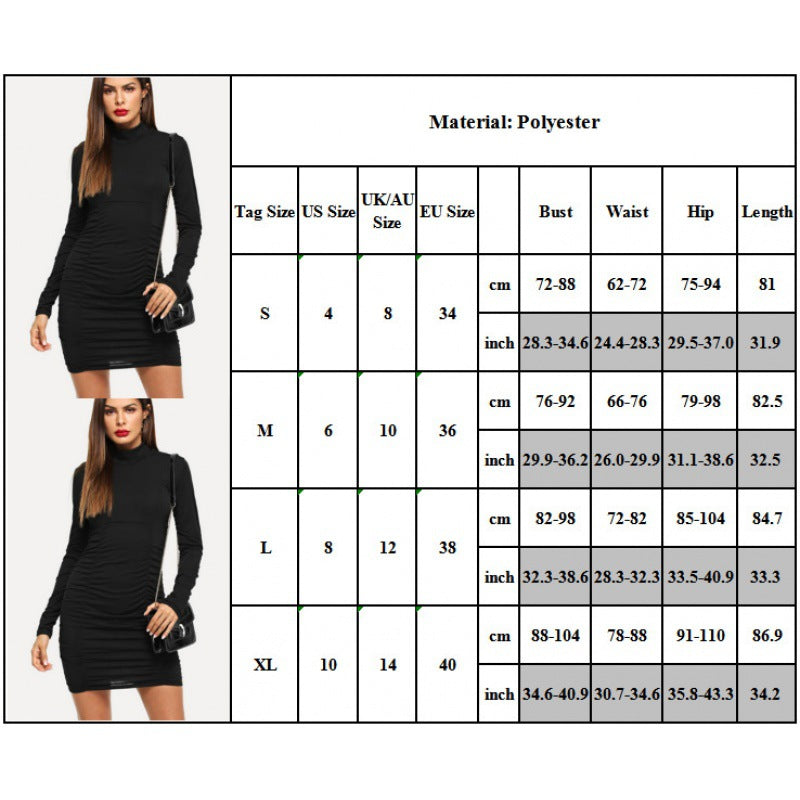 Women's Fitted Stretch Mini Dress with Stand-up Collar and Side Gather Mune Fashion