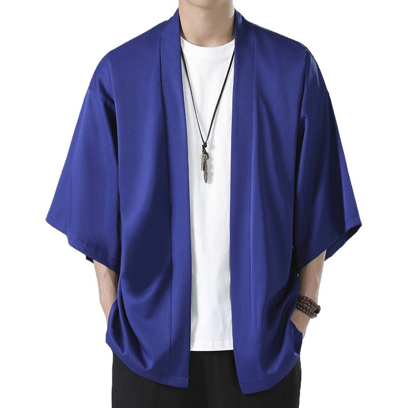 Men's kimono-style short jacket in oversized cut with open design and soft drape Mune Fashion