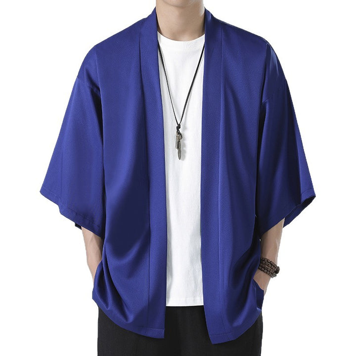 Men's kimono-style short jacket in oversized cut with open design and soft drape Mune Fashion